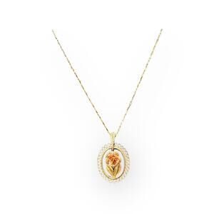 Krementz Vintage Gold Tone Rose Filigree Pendant Chain Necklace